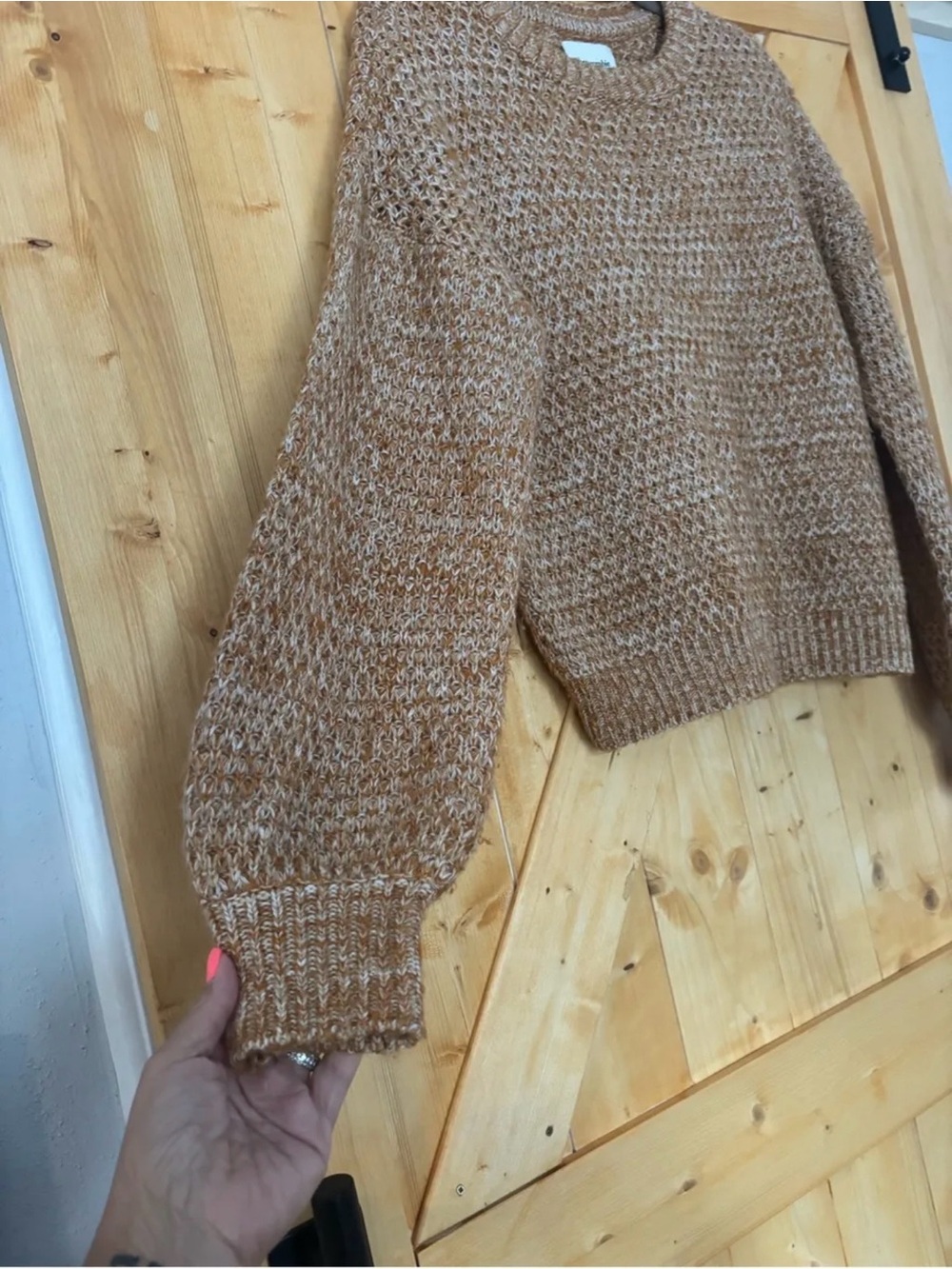 Abercrombie & Fitch Chunky Waffle Knit Crewneck Sweater Brown Cream Marled Large